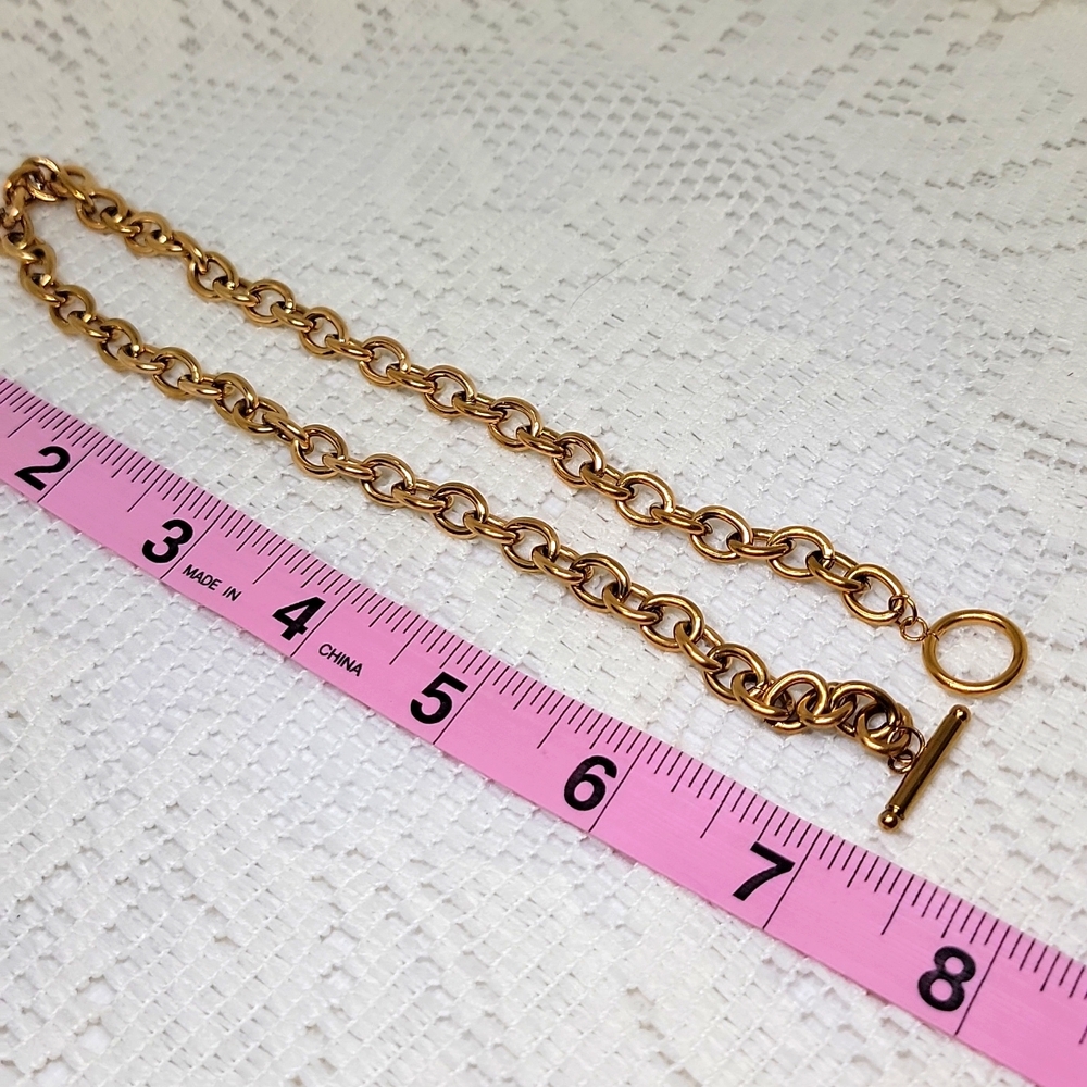 OT Buckle Cable Chain Choker Necklace Gold Tone Titanium Steel 15"  NEW - Picture 6 of 10